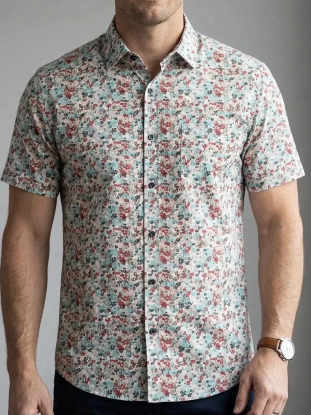 Banana Republic Linen Slim Fit Button Down Short Sleeves Front Pocket Shirt Sz L